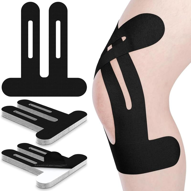 Precut Kinesiology Tape for Knees, 10 Pcs - Knee Support & Stability, Knee Pain Relief Athletic Tape - Waterproof & Elastic, Breathable Hypoallergenic Latex-Free Tape, Black