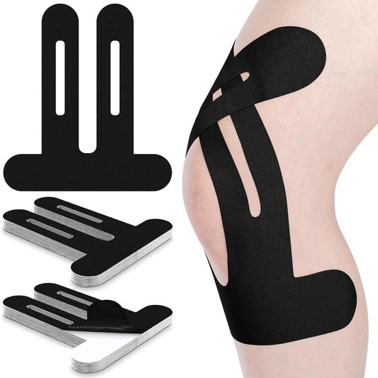 Precut Kinesiology Tape for Knees, 10 Pcs - Knee Support & Stability, Knee Pain Relief Athletic Tape - Waterproof & Elastic, Breathable Hypoallergenic Latex-Free Tape, Black